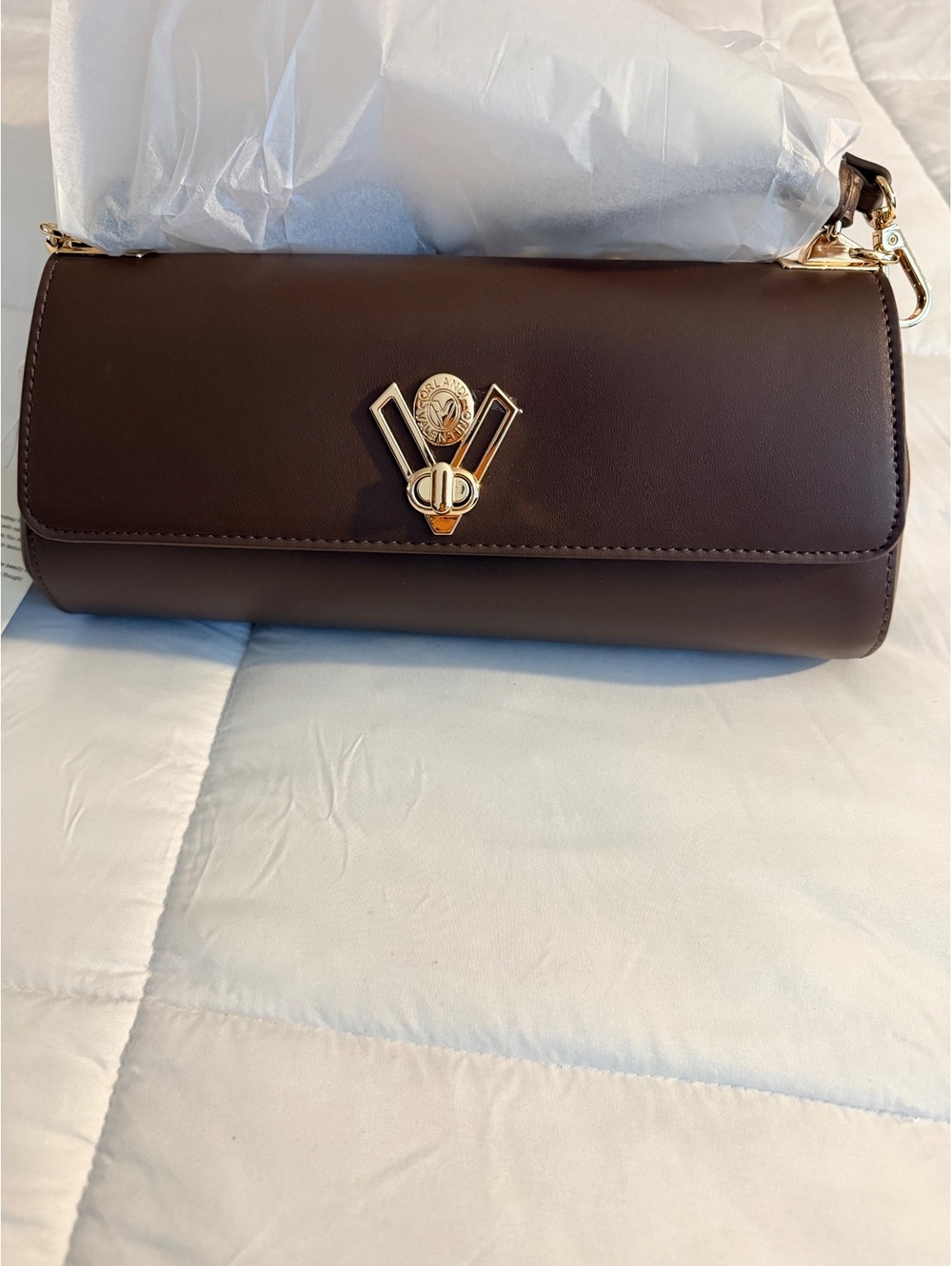 Valentino Brown Leather Shoulder Bag with VR Gold Hardware